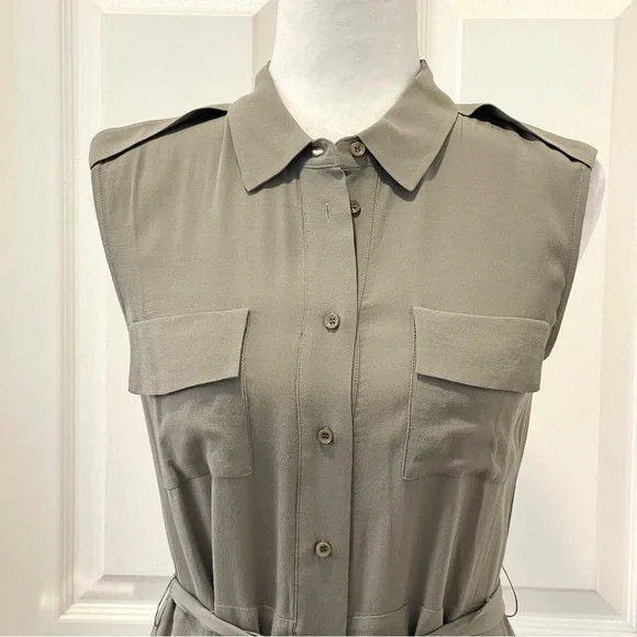 NWT  Habitual Sleeveless Button Up Tie Army Fall Green Midi Dress Size XS - Picture 6 of 11